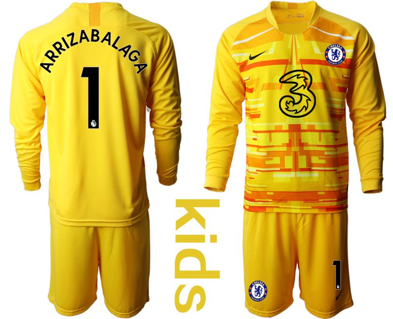 Youth 2020-2021 club Chelsea yellow goalkeeper long sleeve #1 Soccer Jerseys1